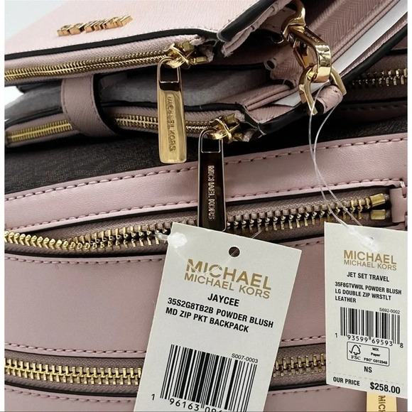 Michael Kors Medium Jaycee Zip Packet Backpack & Double Zip Wallet Wristlet - Picture 16 of 16